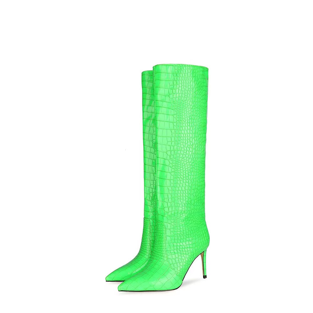 Sleeve Pointed Toe Solid Color Stiletto High Heels Fluorescent Green🔥