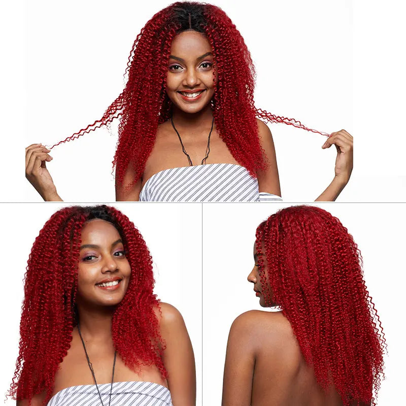 Red Kinky Curly Bundles With Closure Peruvian Human Hair Weave 3 Bundles With Lace Closure 4*4 Remy Hair With Baby Hair Remyblue