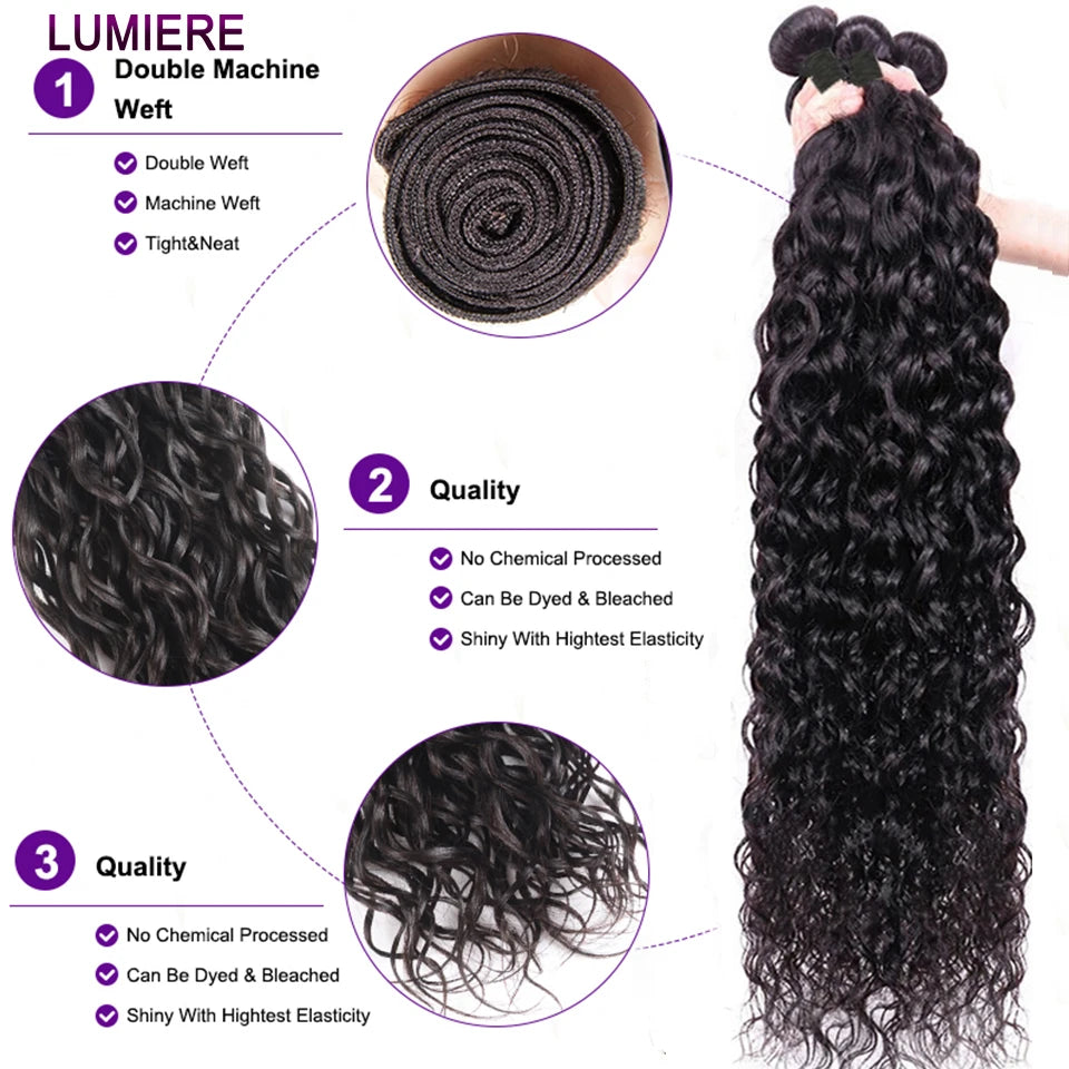 5x5 HD Lace Closure Frontal With Bundle Water Wave Human Hair Bundle Deal 8-40" Hair Weave Bundles With 4x4 Lace Closure Frontal