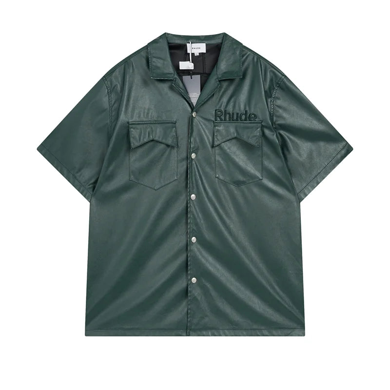 Leather Rhude Shirt Tops&Bottom Set🔥