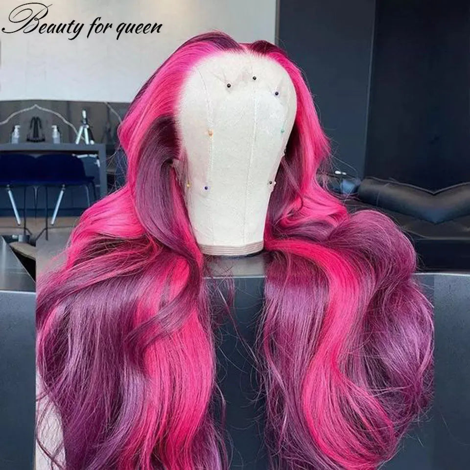Pink Lace Frontal Human Hair Wigs HD Transparent Lace Frontal Wigs For Women Brazilian Hair Front Lace Wig With Natural Hairline