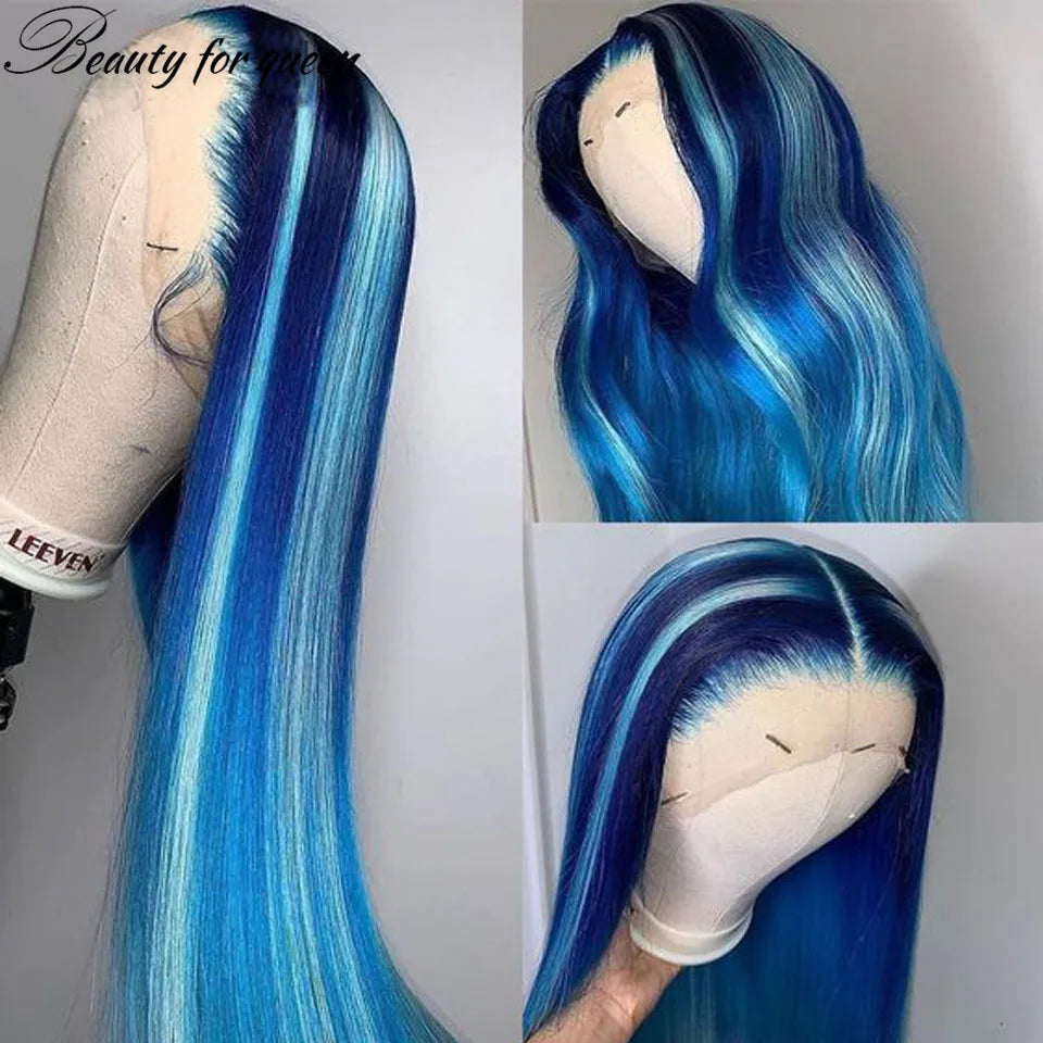 Blue Lace Front Human Hair Wigs For Women Straight HD Transparent Lace Frontal Wig Remy Brazilian Hair Front Lace Wig PrePlucked