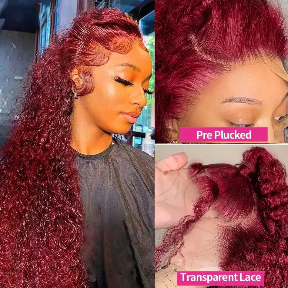 250 Density 40 Inch Loose Deep Wave Burgundy 13x6 HD Lace Frontal Wig 99j Red Curly 13x4 Lace Front Human Hair Brazilian  Women