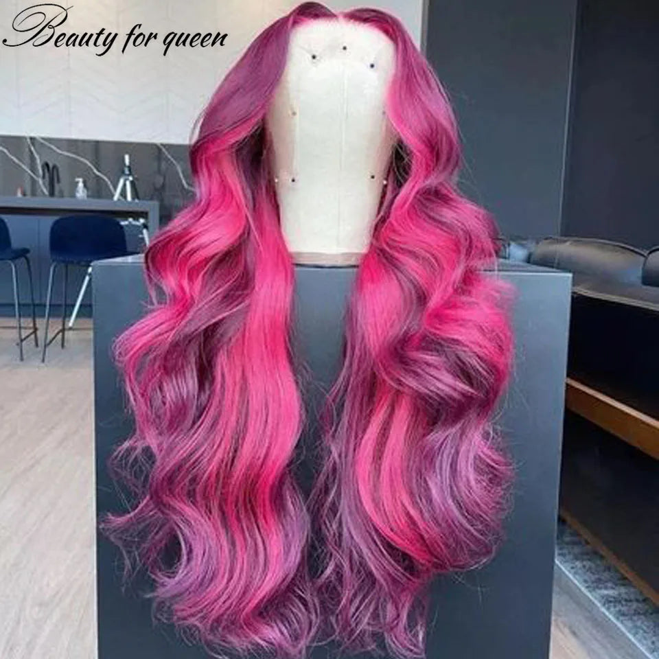 Pink Lace Frontal Human Hair Wigs HD Transparent Lace Frontal Wigs For Women Brazilian Hair Front Lace Wig With Natural Hairline