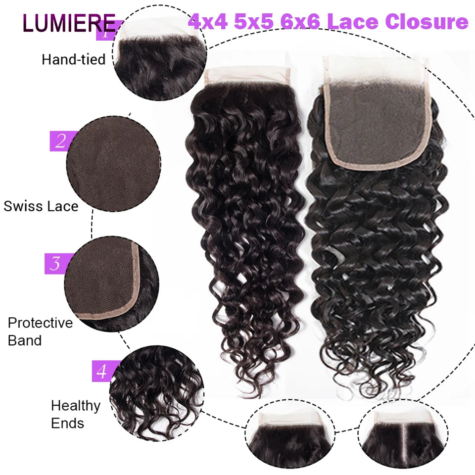 5x5 HD Lace Closure Frontal With Bundle Water Wave Human Hair Bundle Deal 8-40" Hair Weave Bundles With 4x4 Lace Closure Frontal