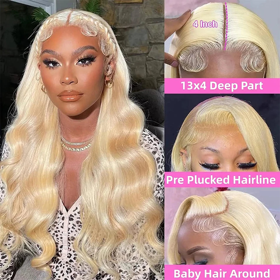 Body Wave 13x4 Lace Front Wig Human Hair #613 Blonde Lace Frontal Wigs for Women Human Hair Preplucked HD Transparent Lace Wig