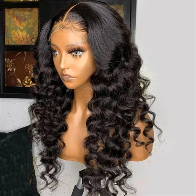 180%Density 26inch Black Real Long Loose Deep Wave Lace Front Wig For Women With Baby Hair Glueless Preplucked Daily Wigs