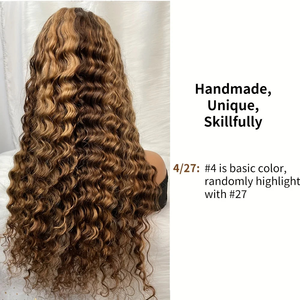 13x4 Highlight Ombre Colored Lace Front Human Hair Wig 30 Inch Curly Human Hair Wig Tpart Deep Water Wave Frontal Wigs For Women