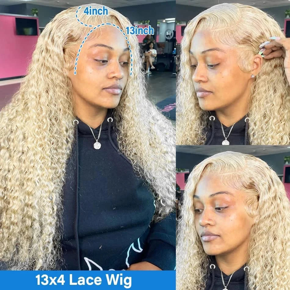 #613 Lace Frontal Wig Human Hair Long Deep Wave Brazilian Hair 180% Density Blonde Human Hair Preplucked Natural Hairline