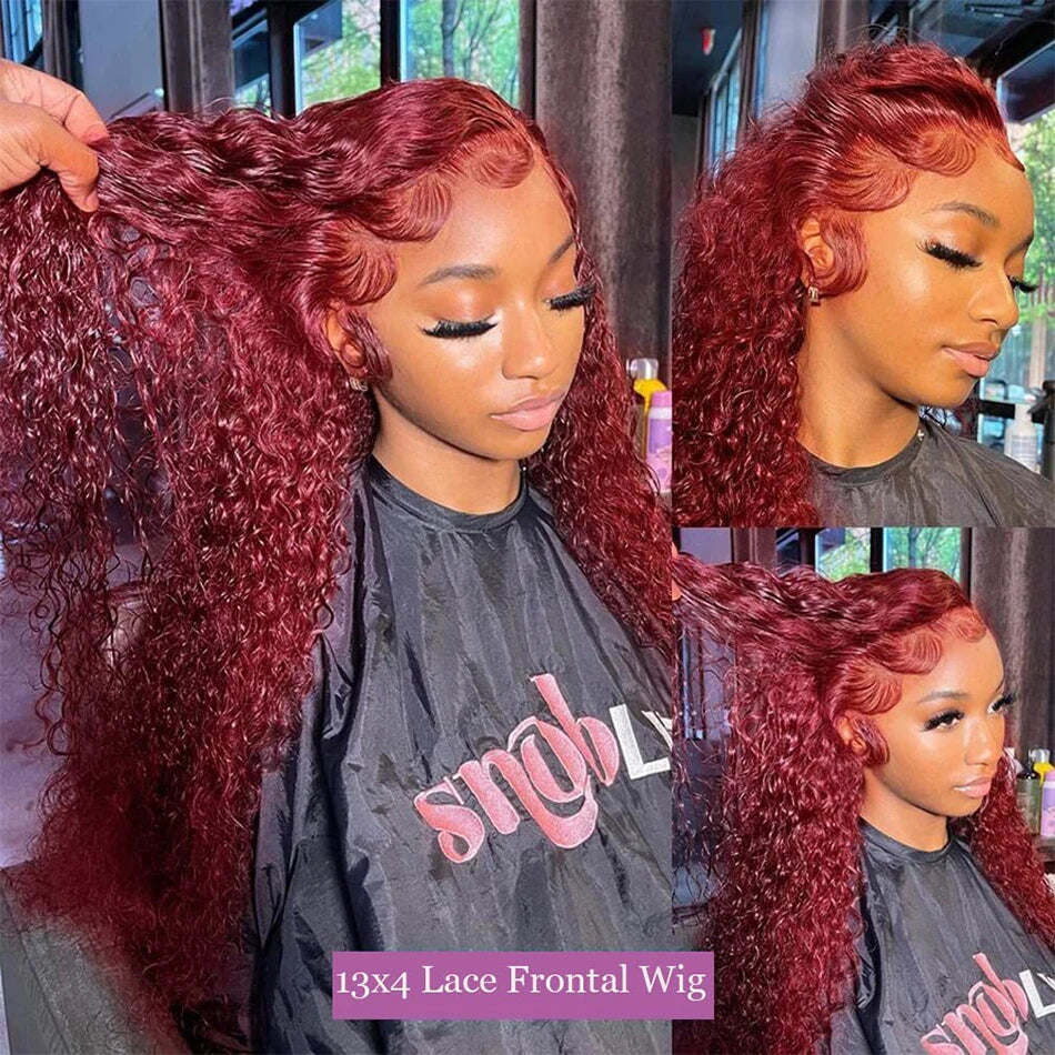 Wiggogo Red Wig 99J Burgundy Lace Front Wig 13X4 Curly Human Hair Wigs Hd Lace Wig 13X6 Human Hair Colored Deep Wave Frontal Wig