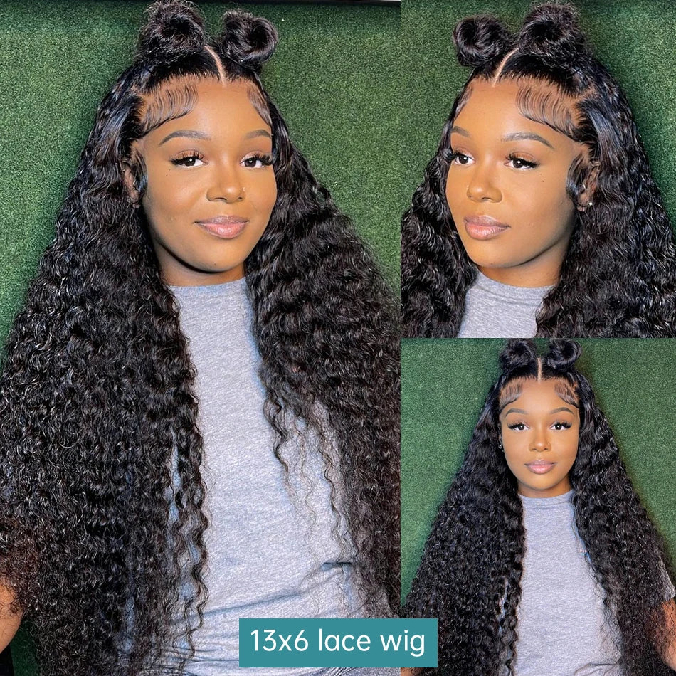 200 Density HD 13X6 Transparent Deep Water Wave Curly Human Hair Lace Frontal Wig 30 34 Inch 13X4 Lace Front Human Hair Wigs
