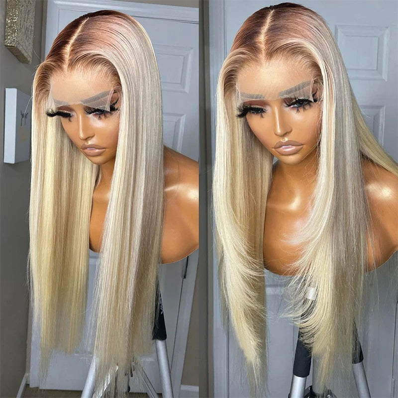 180%Density 26inch Soft Ombre Blonde 613 Long Silky Straight Lace Front Wig For Black Women Baby Hair Glueless Preplucked Daily