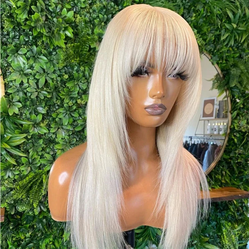 Soft 180%Density 26inch Blonde 60 Long Straight With Bangs Lace Front Wig For Black Women Baby Hair Glueless Preplucked Daily