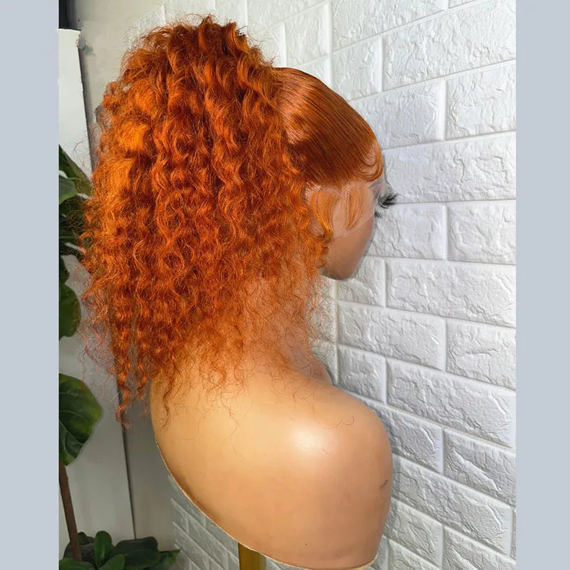 180%Density 26inch Soft Ginger Orange Long Kinky Curly Lace Front Wig For Black Women With Baby Hair Glueless Preplucked Daily