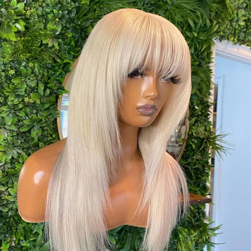 Soft 180%Density 26inch Blonde 60 Long Straight With Bangs Lace Front Wig For Black Women Baby Hair Glueless Preplucked Daily
